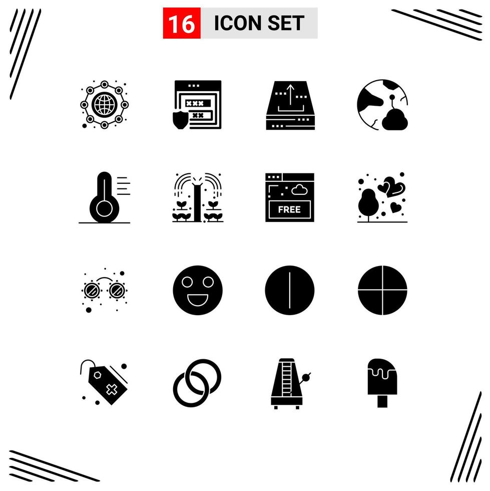 Group of 16 Solid Glyphs Signs and Symbols for online network archive connect up Editable Vector Design Elements