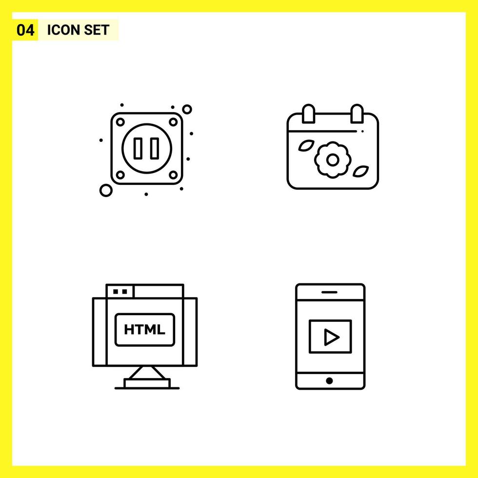4 Icon Set Simple Line Symbols Outline Sign on White Background for Website Design Mobile Applications and Print Media vector
