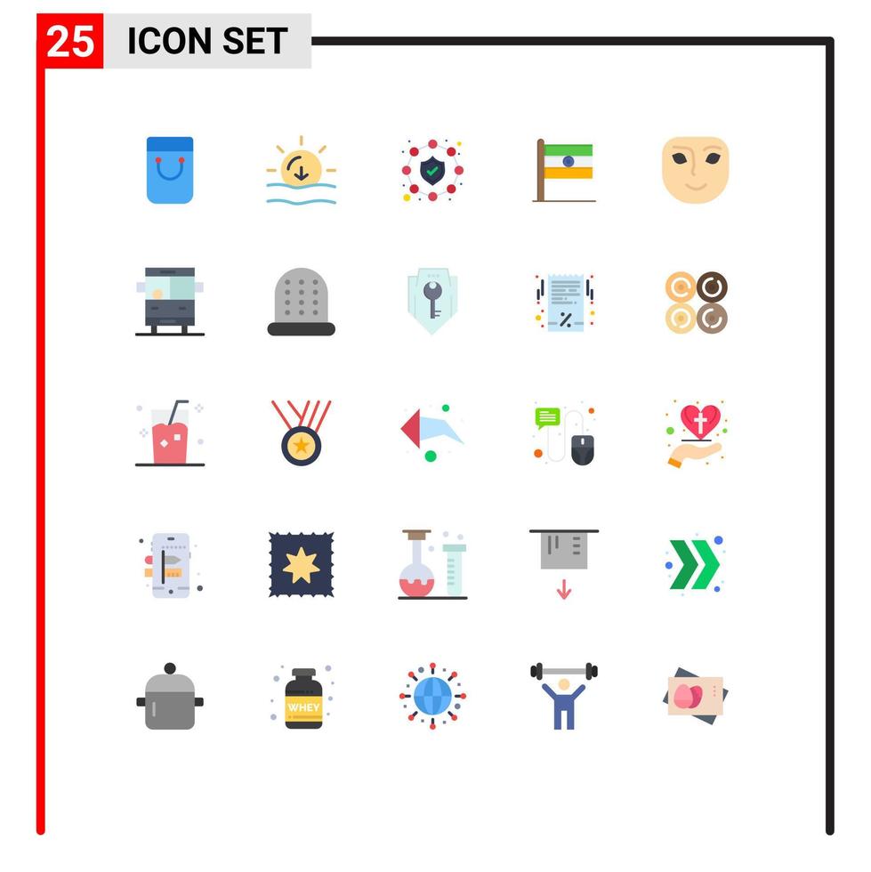 Modern Set of 25 Flat Colors and symbols such as smile face protection emotion sign Editable Vector Design Elements