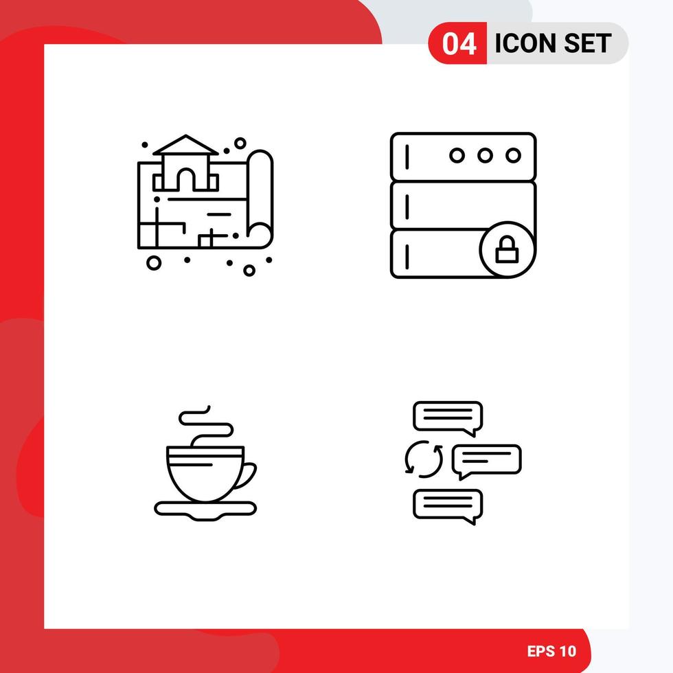 Stock Vector Icon Pack of 4 Line Signs and Symbols for estate coffee real server chat Editable Vector Design Elements