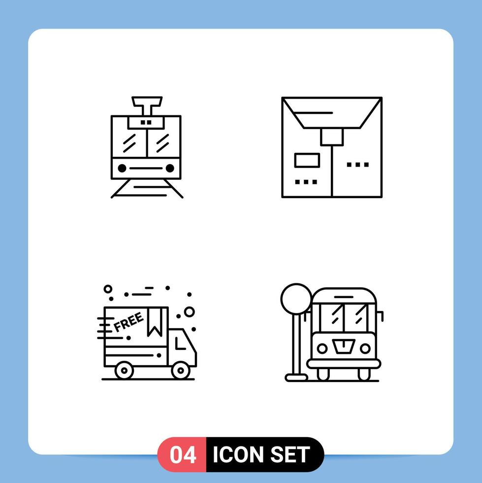 Mobile Interface Line Set of 4 Pictograms of train delivery vehicle package life Editable Vector Design Elements