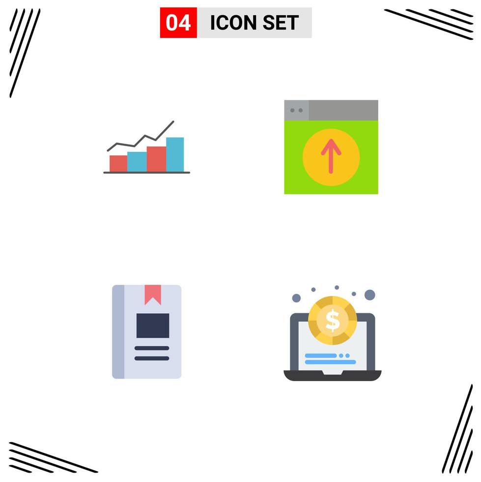 Modern Set of 4 Flat Icons Pictograph of growth design graph upload book Editable Vector Design Elements