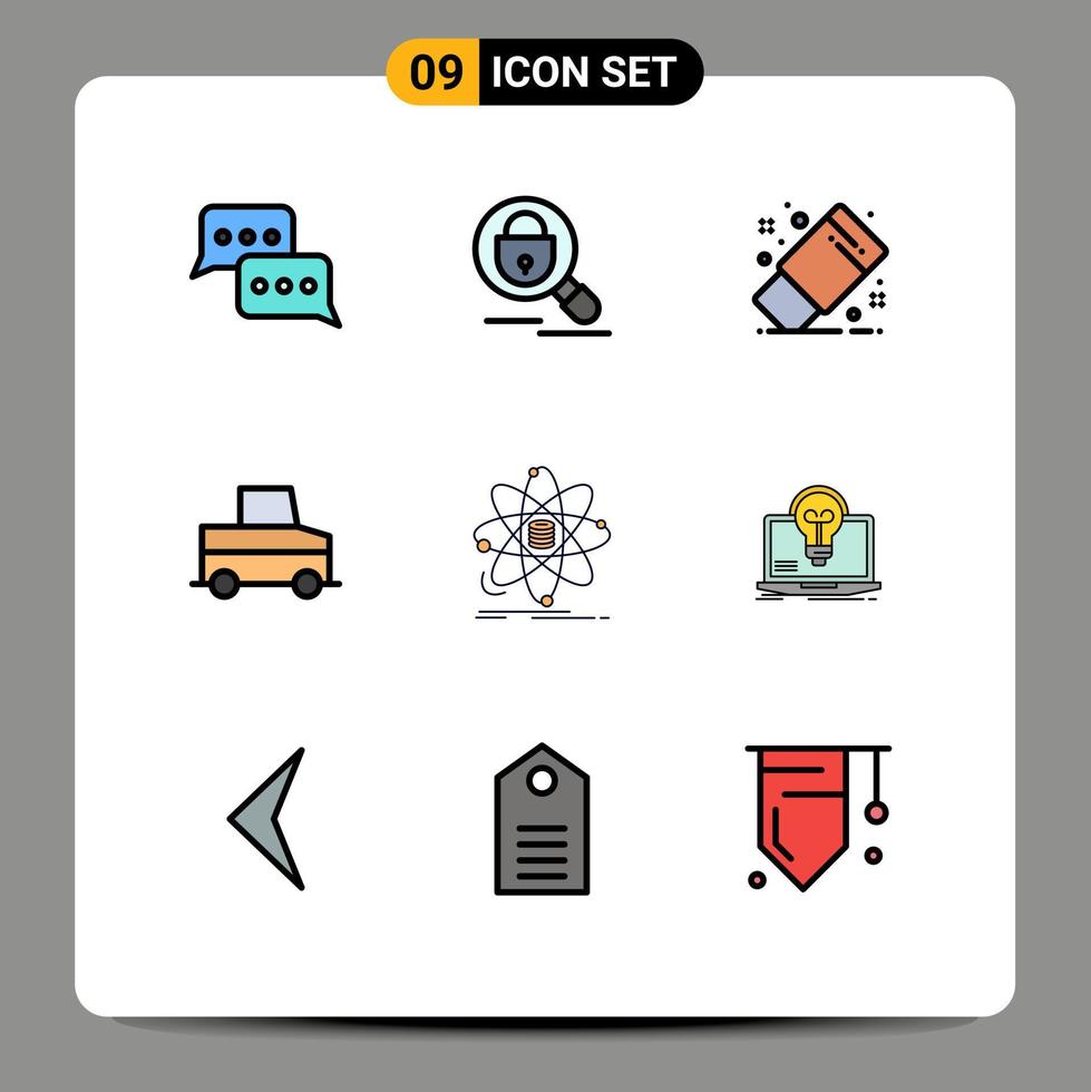 User Interface Pack of 9 Basic Filledline Flat Colors of data truck internet pickup tool Editable Vector Design Elements