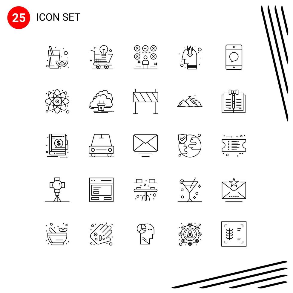 25 Universal Line Signs Symbols of cellphone opinion checklist marketing exams Editable Vector Design Elements