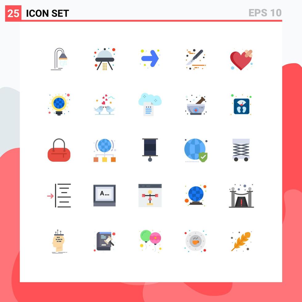 conjunto de 25 iconos modernos de la interfaz de usuario símbolos signos para la ruptura del corazón flecha vendaje bisturí elementos de diseño vectorial editables vector