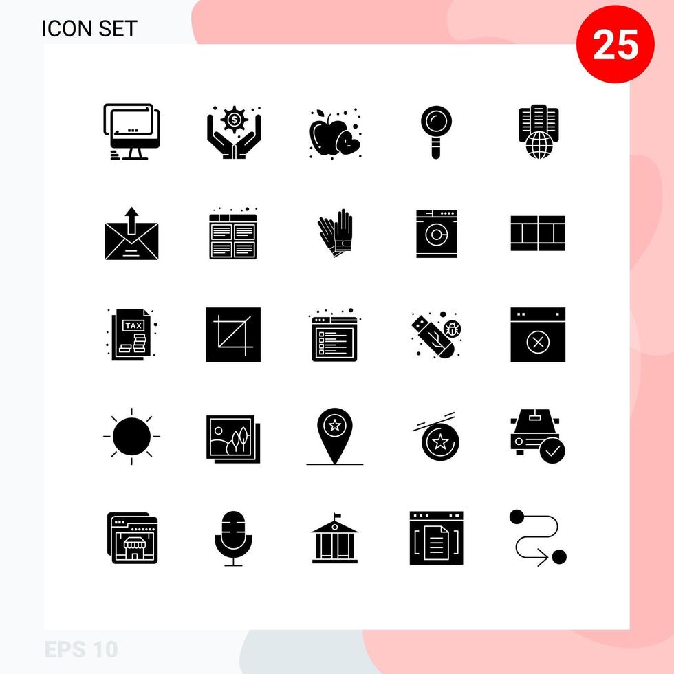 Set of 25 Commercial Solid Glyphs pack for internet biochemistry apple find search Editable Vector Design Elements