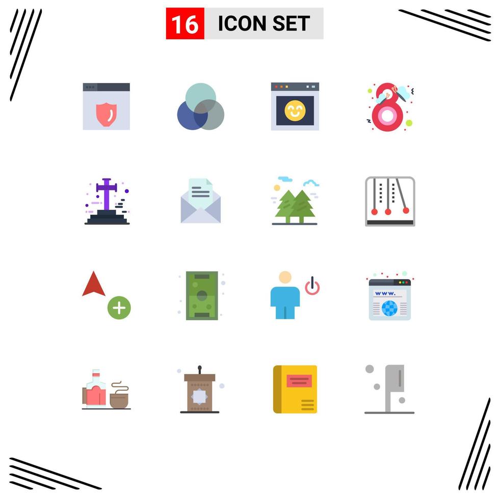 16 User Interface Flat Color Pack of modern Signs and Symbols of graveyard cross interface woman butterfly Editable Pack of Creative Vector Design Elements