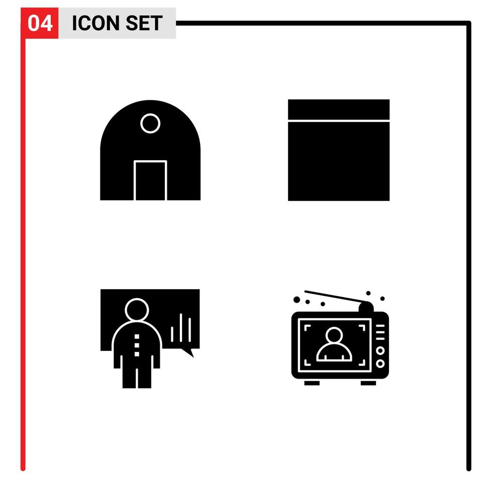4 User Interface Solid Glyph Pack of modern Signs and Symbols of building chart mosque wireframe presentation Editable Vector Design Elements