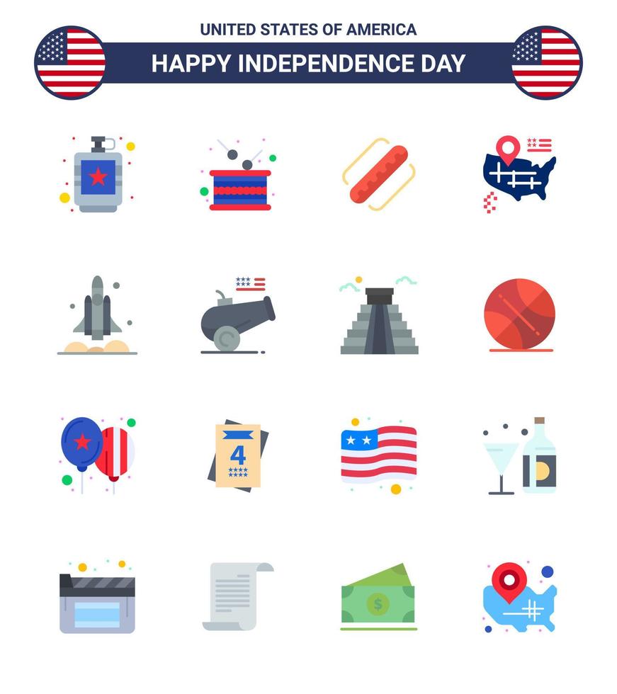 Happy Independence Day Pack of 16 Flats Signs and Symbols for launcher map independence location hotdog Editable USA Day Vector Design Elements