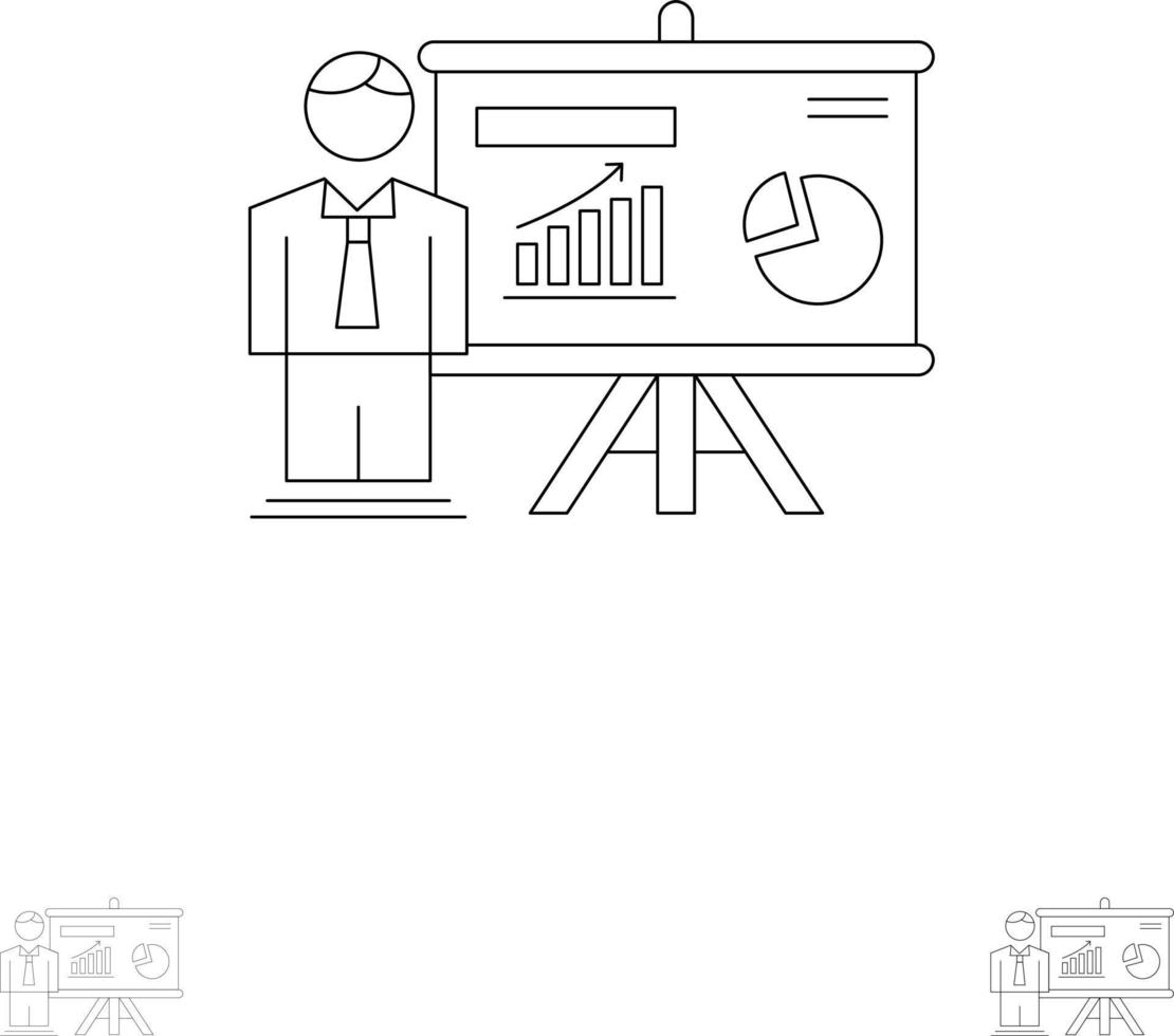Presentation Office University Professor  Bold and thin black line icon set vector