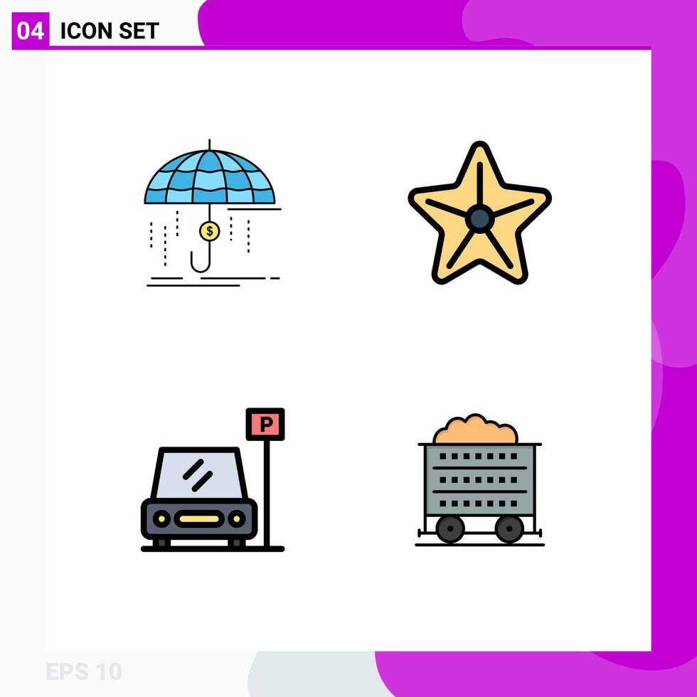 Universal Icon Symbols Group of 4 Modern Filledline Flat Colors of finance car money sea sign Editable Vector Design Elements