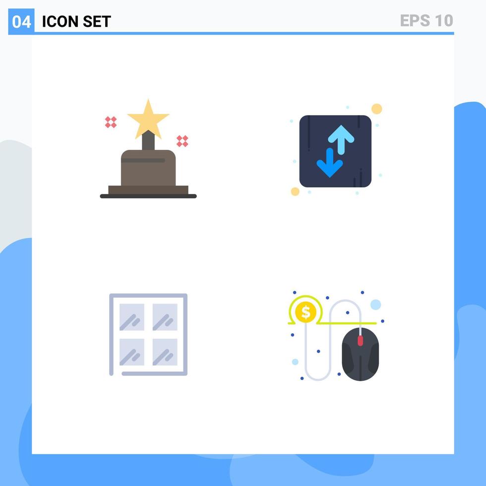 4 User Interface Flat Icon Pack of modern Signs and Symbols of award construction arrow orientation click Editable Vector Design Elements