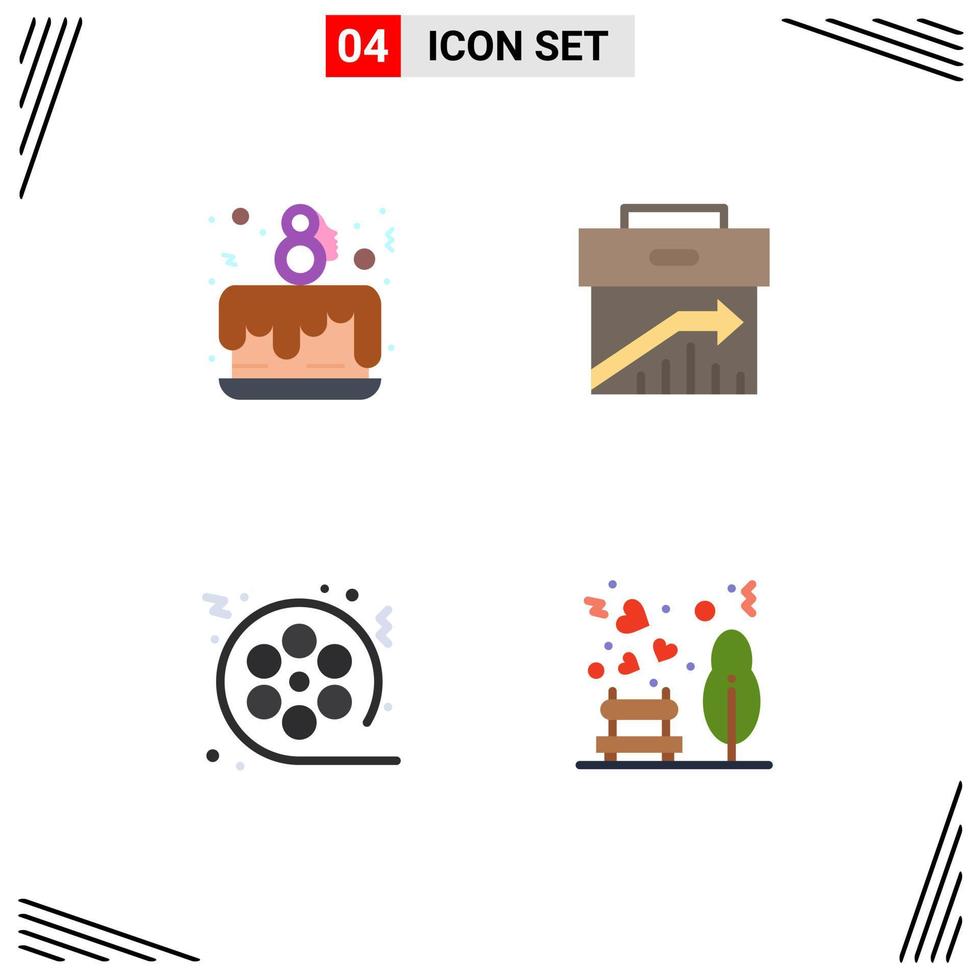 Set of 4 Modern UI Icons Symbols Signs for cake party film celebrate corporate cinema Editable Vector Design Elements