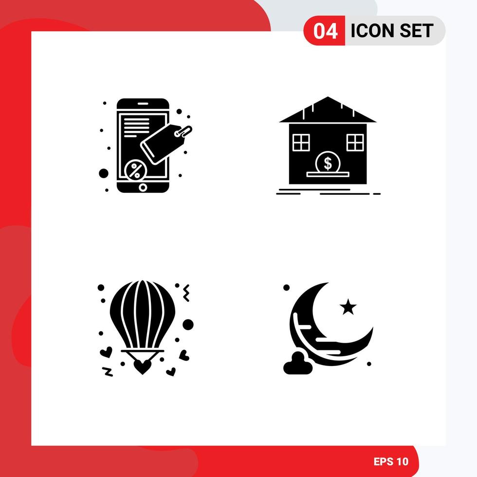 4 Thematic Vector Solid Glyphs and Editable Symbols of connect balloon deposit refund love Editable Vector Design Elements