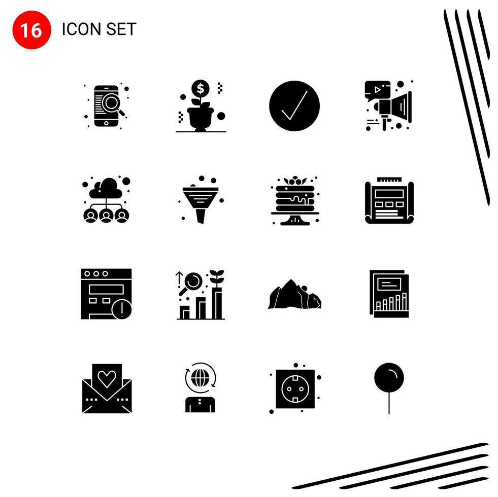 Set of 16 Modern UI Icons Symbols Signs for cloud megaphone success marketing multimedia Editable Vector Design Elements