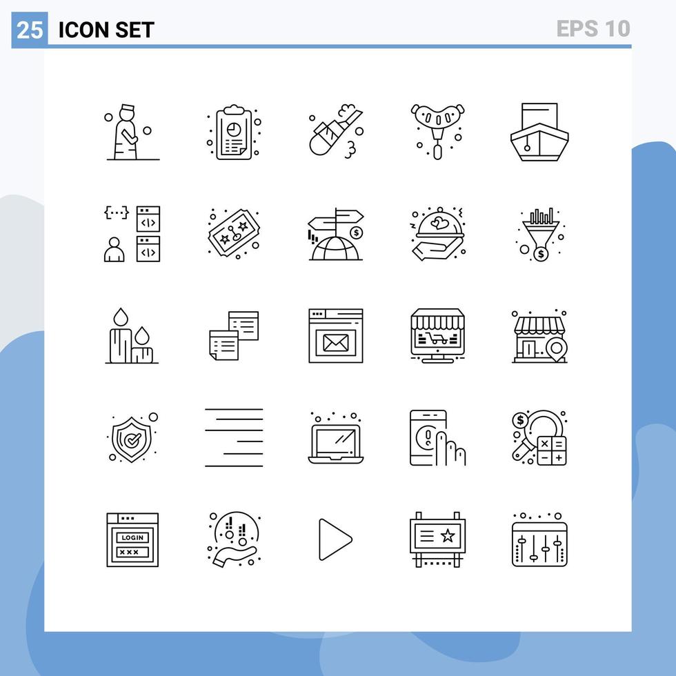 paquete de 25 líneas modernas, signos y símbolos para medios de impresión web, como elementos de diseño de vectores editables de tubería de comida de gráfico de parrilla de carga