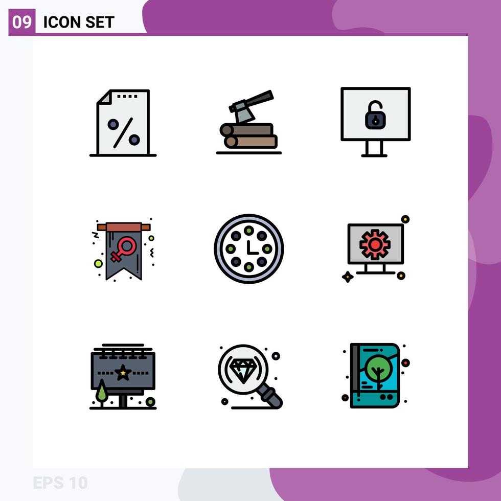 Modern Set of 9 Filledline Flat Colors Pictograph of award symbol computer invite day Editable Vector Design Elements