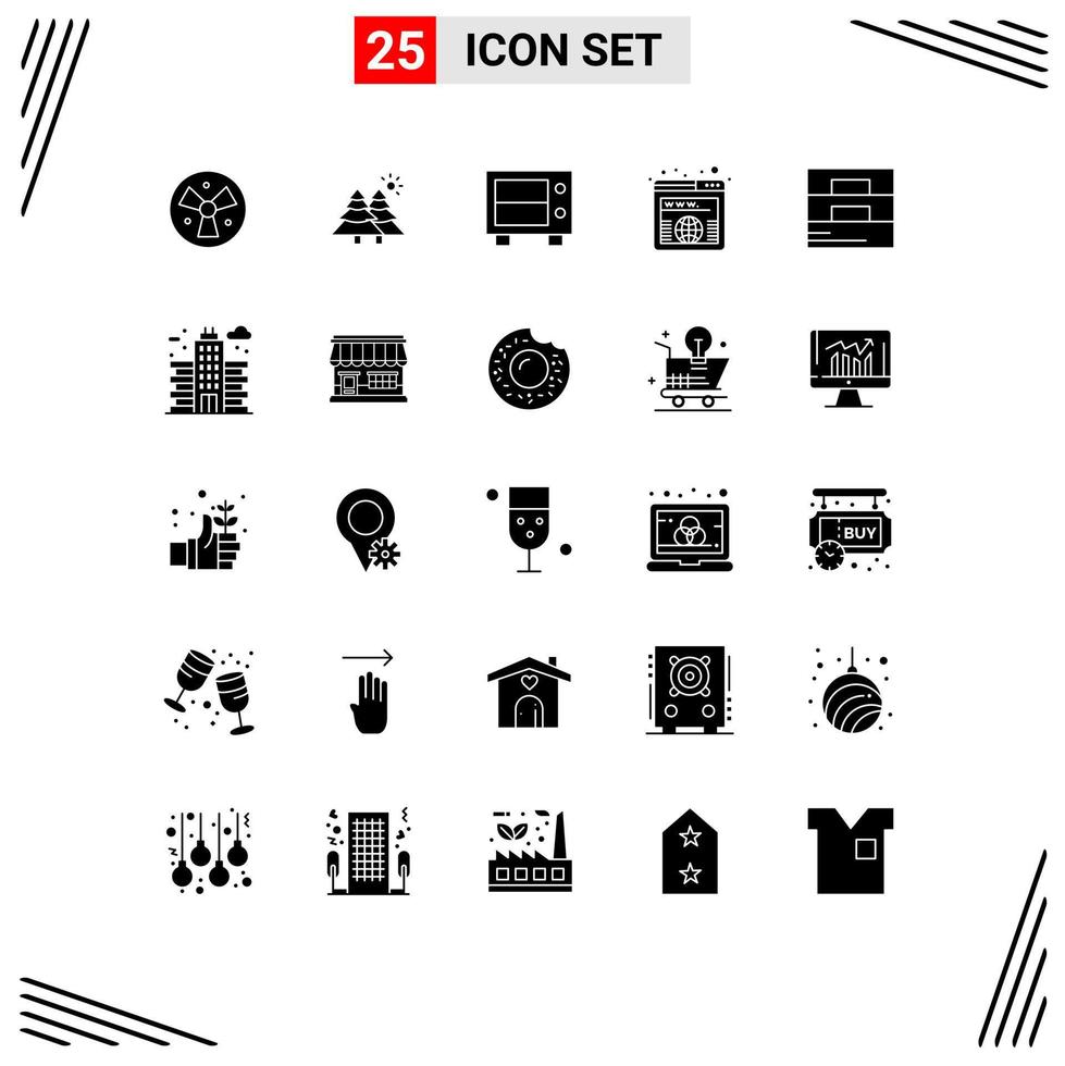 Set of 25 Commercial Solid Glyphs pack for man accessories deposit worldwide domain Editable Vector Design Elements