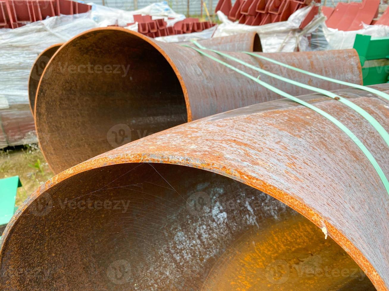 Industrial iron rusty metal pipe inside view for chemical industry or for construction photo