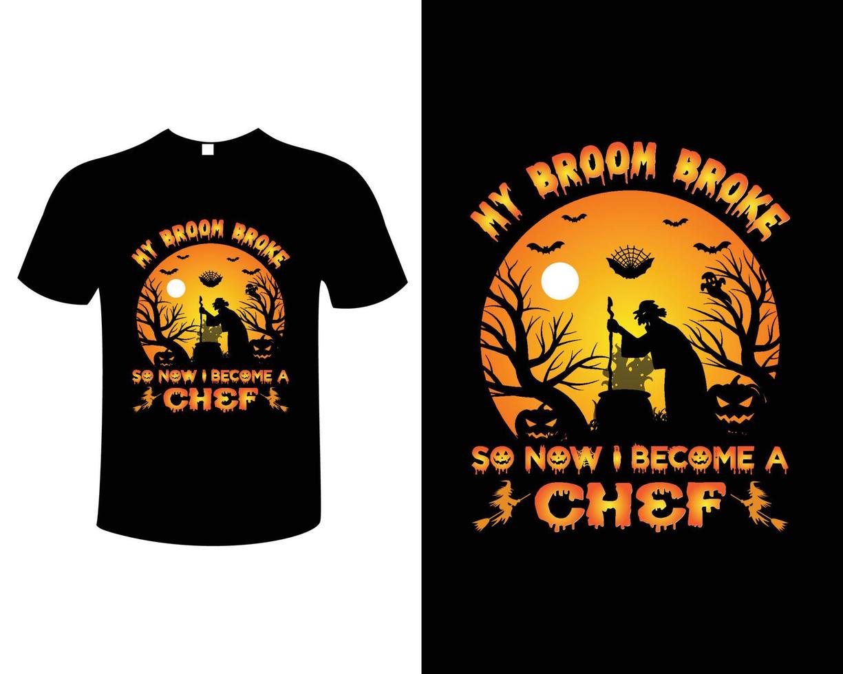 plantilla de ilustración de vector de diseño de camiseta de cocina de halloween con tema de calabaza bruja boo y luna