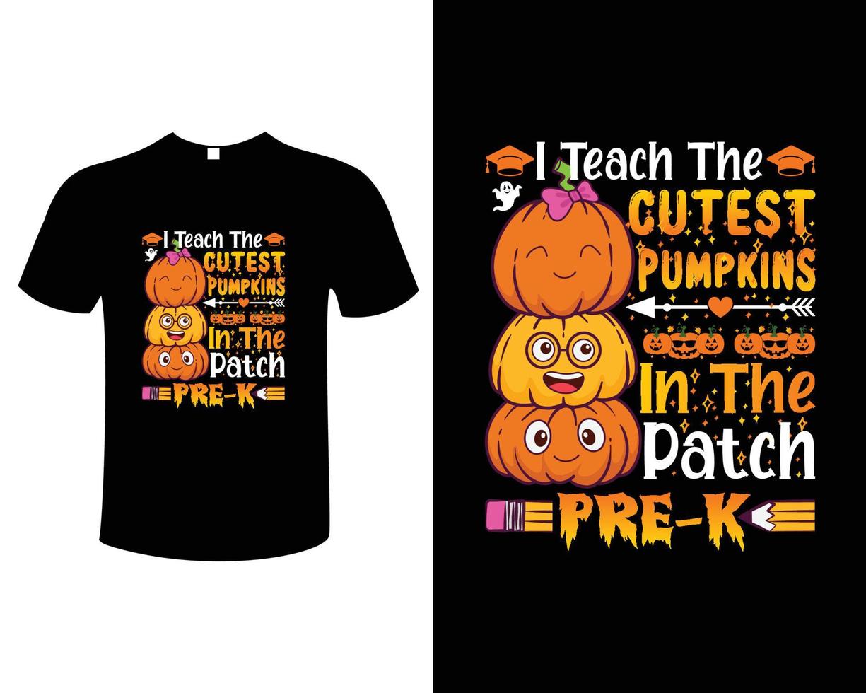 Halloween Teacher Typography Vintage Illustration T-Shirt Design Template vector