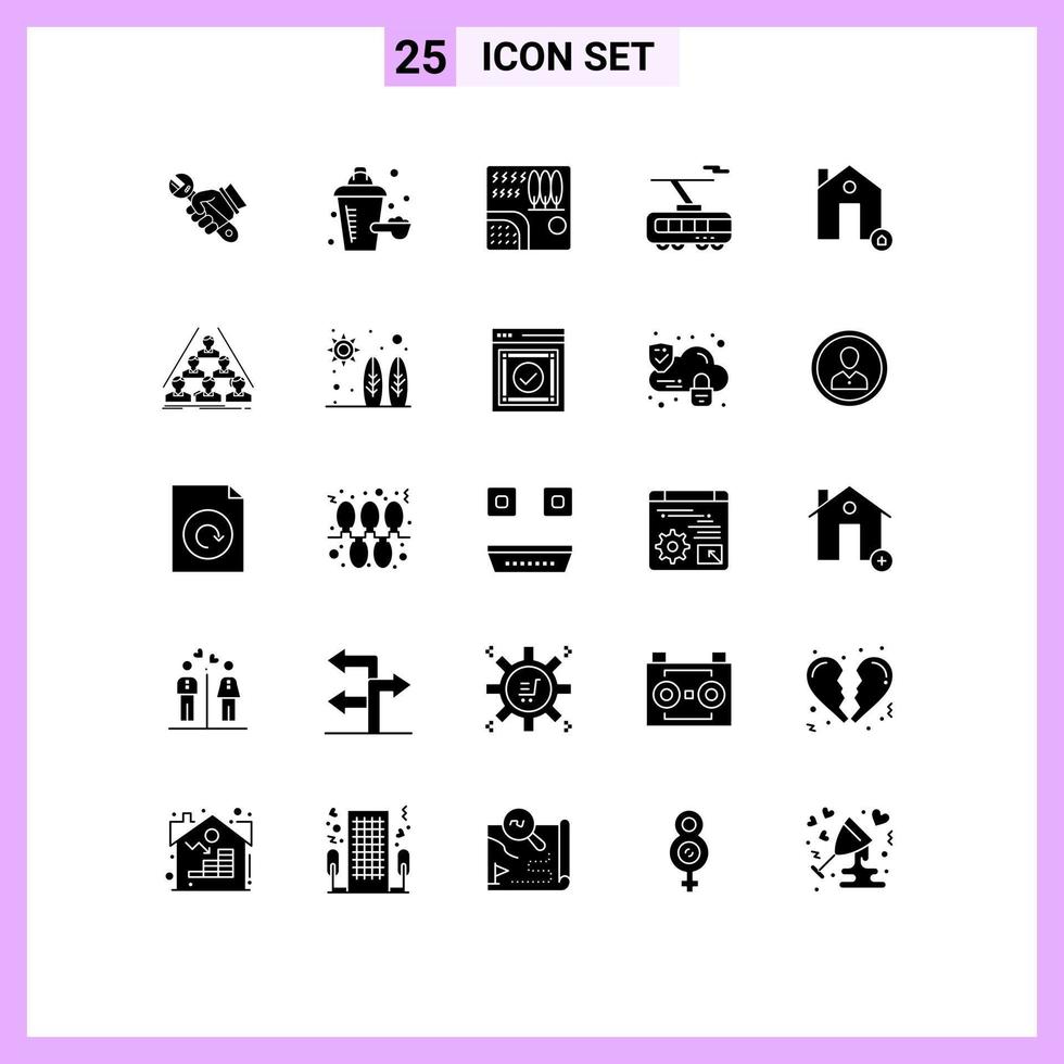 Universal Icon Symbols Group of 25 Modern Solid Glyphs of buildings train forest smart travel Editable Vector Design Elements