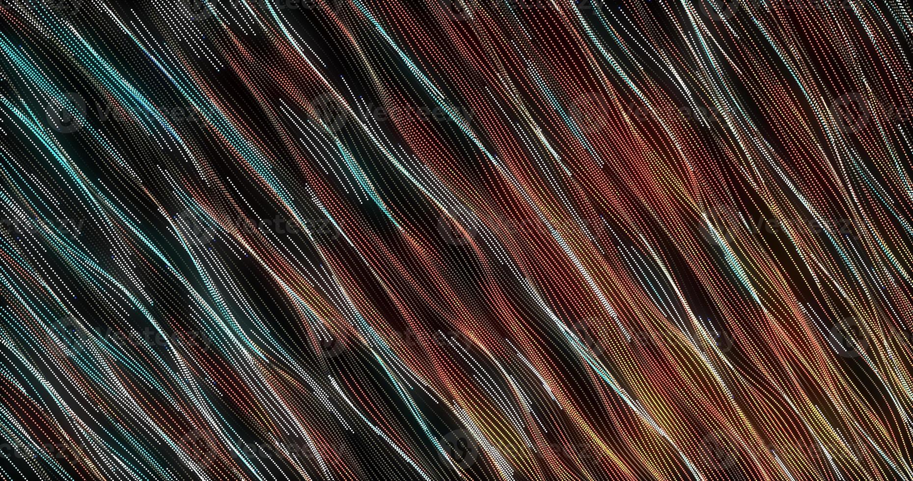 Abstract background of blue and yellow diagonal small neon bright stripes of particles in the form of waves with a glow effect. Screensaver beautiful photo