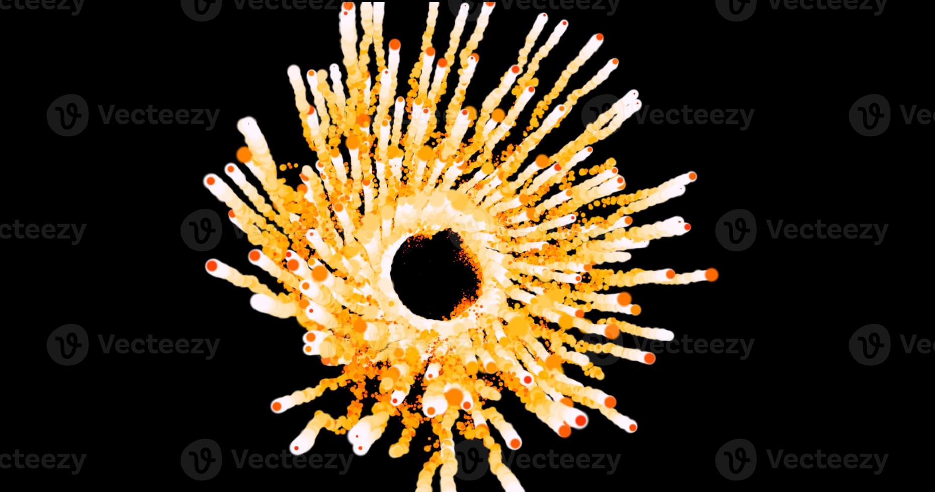 Abstract beautiful explosion fireworks fire salute with a bright glowing smoke magical energy effect on a black background in high resolution photo