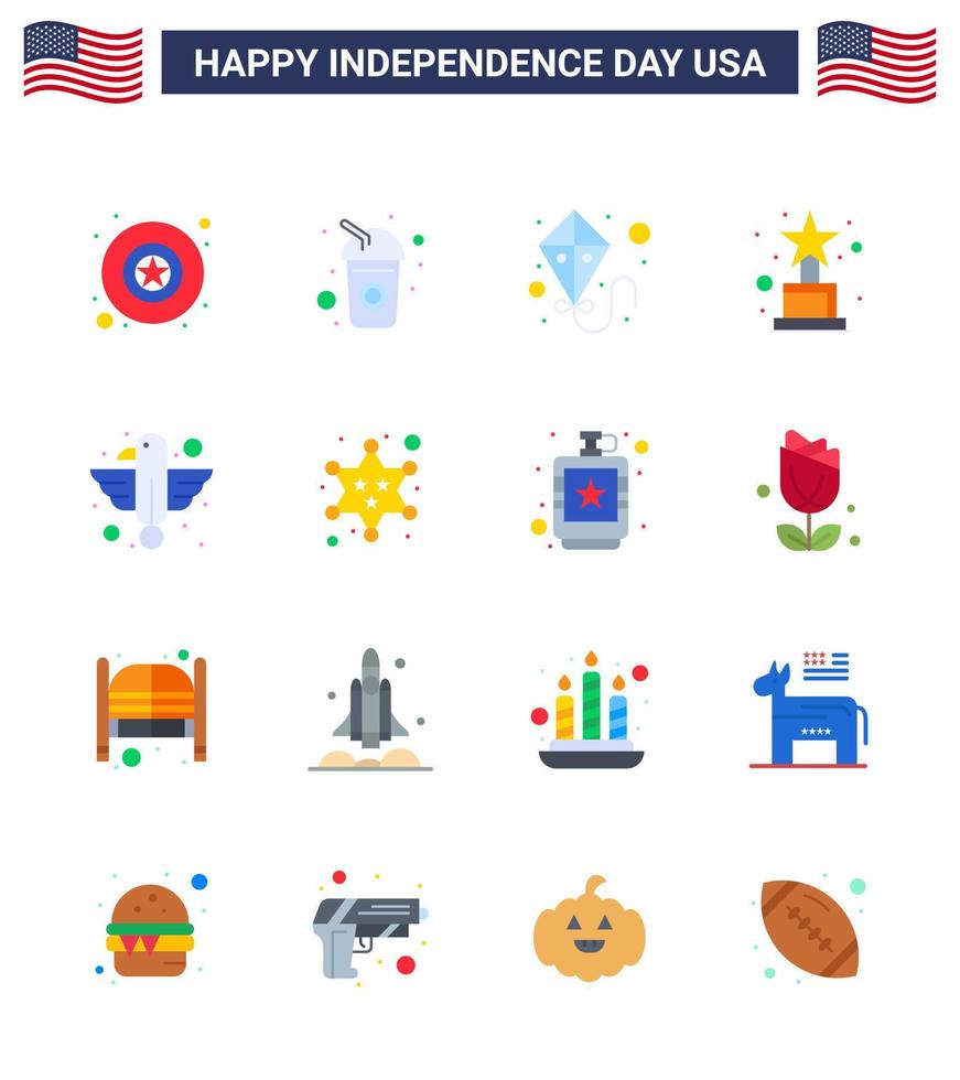 feliz día de la independencia paquete de iconos de 16 pisos para web e impresión estatal pájaro verano animal trofeo editable día de estados unidos elementos de diseño vectorial vector