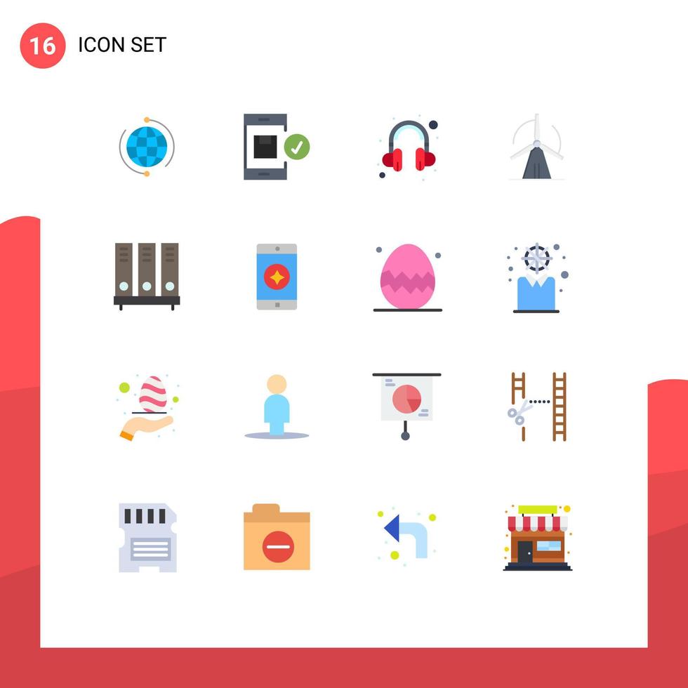 Mobile Interface Flat Color Set of 16 Pictograms of energy turbine check support headset Editable Pack of Creative Vector Design Elements