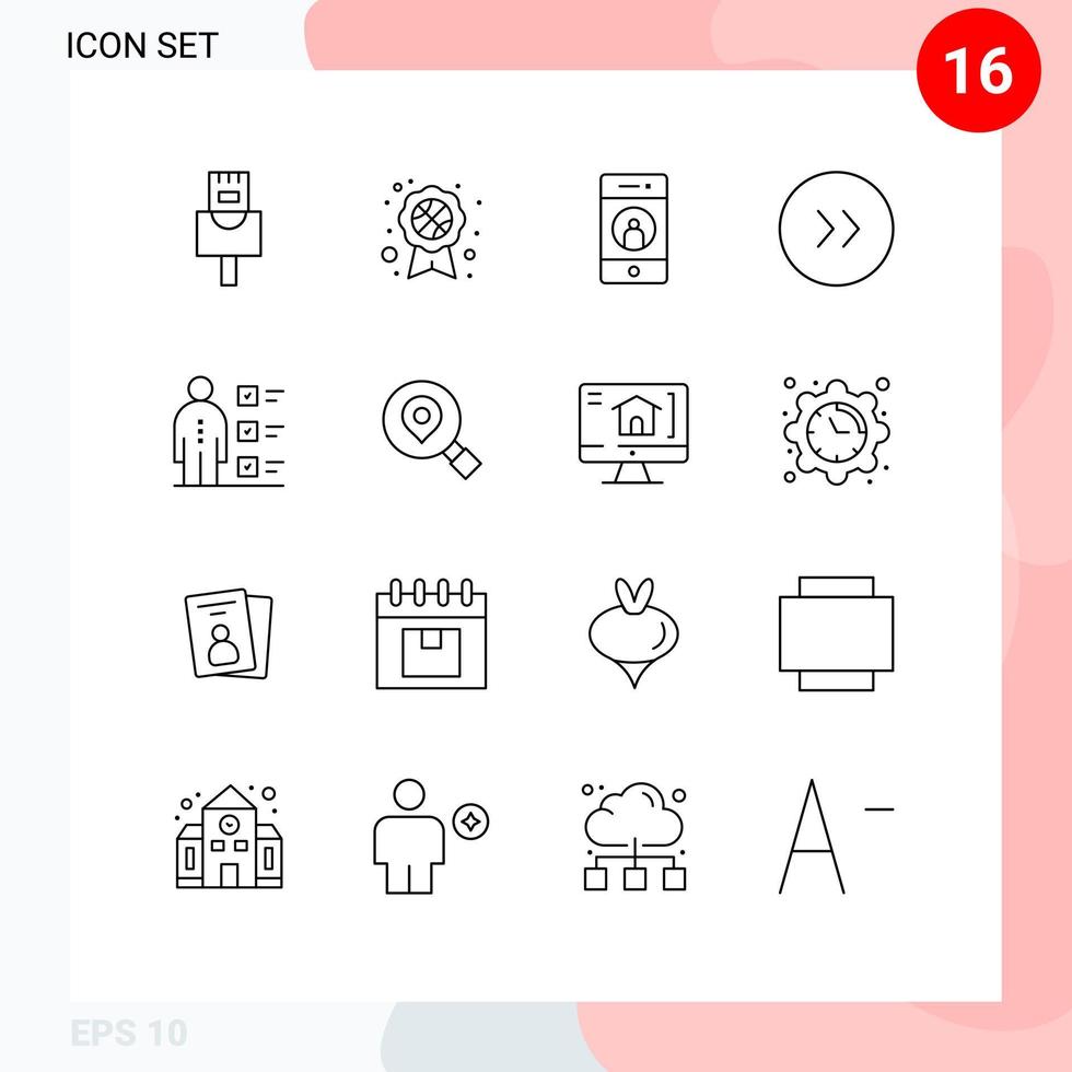 Set of 16 Vector Outlines on Grid for professional employee mobile checklist right Editable Vector Design Elements