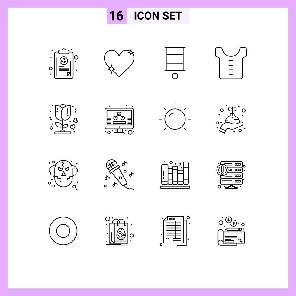 Pictogram Set of 16 Simple Outlines of flower clothes favorite baby kid Editable Vector Design Elements