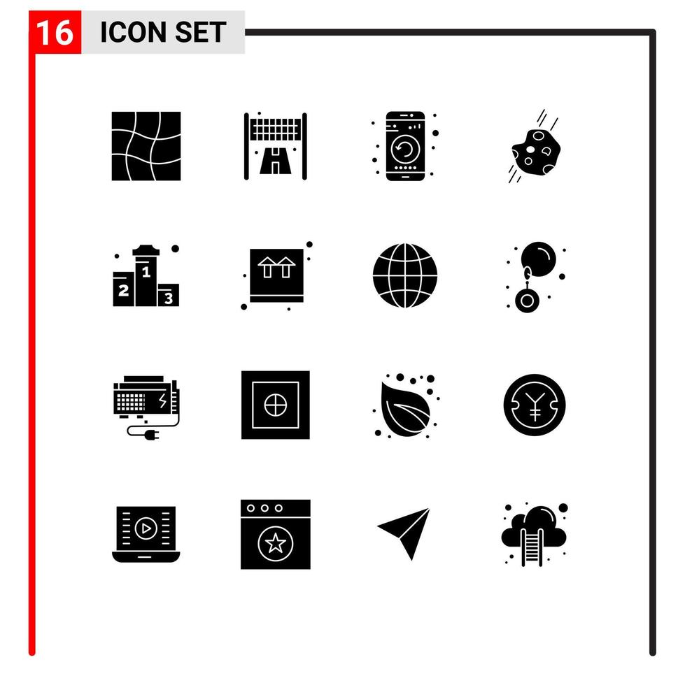 Solid Glyph Pack of 16 Universal Symbols of position comet mobile space astronomy Editable Vector Design Elements