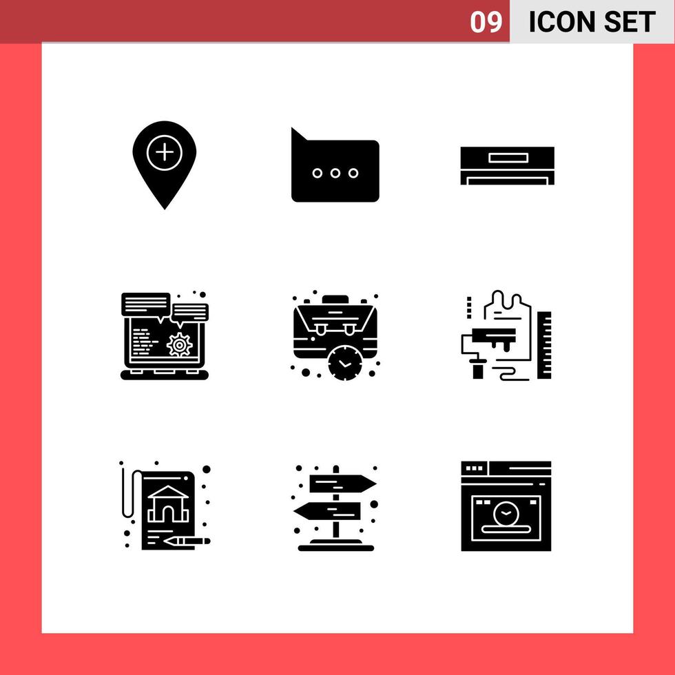 User Interface Pack of 9 Basic Solid Glyphs of business option air conditioner gear browser Editable Vector Design Elements