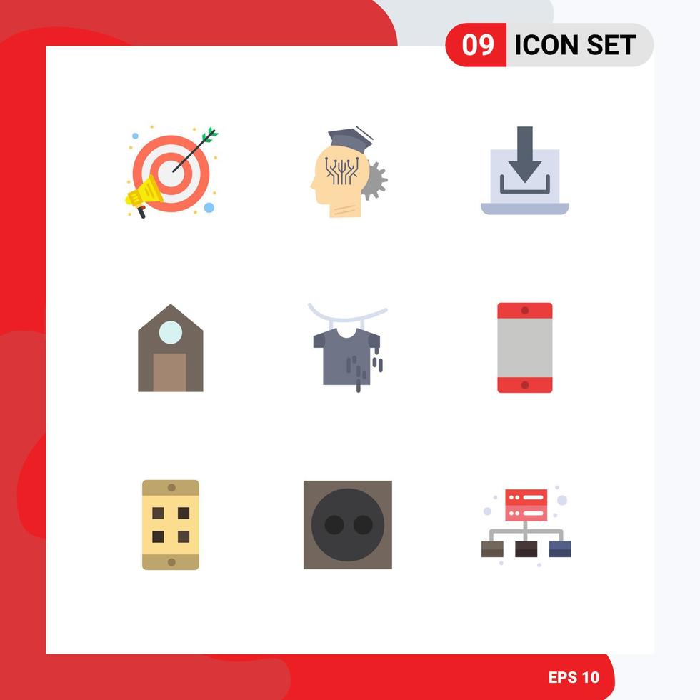 Mobile Interface Flat Color Set of 9 Pictograms of clothes school technology learn download Editable Vector Design Elements