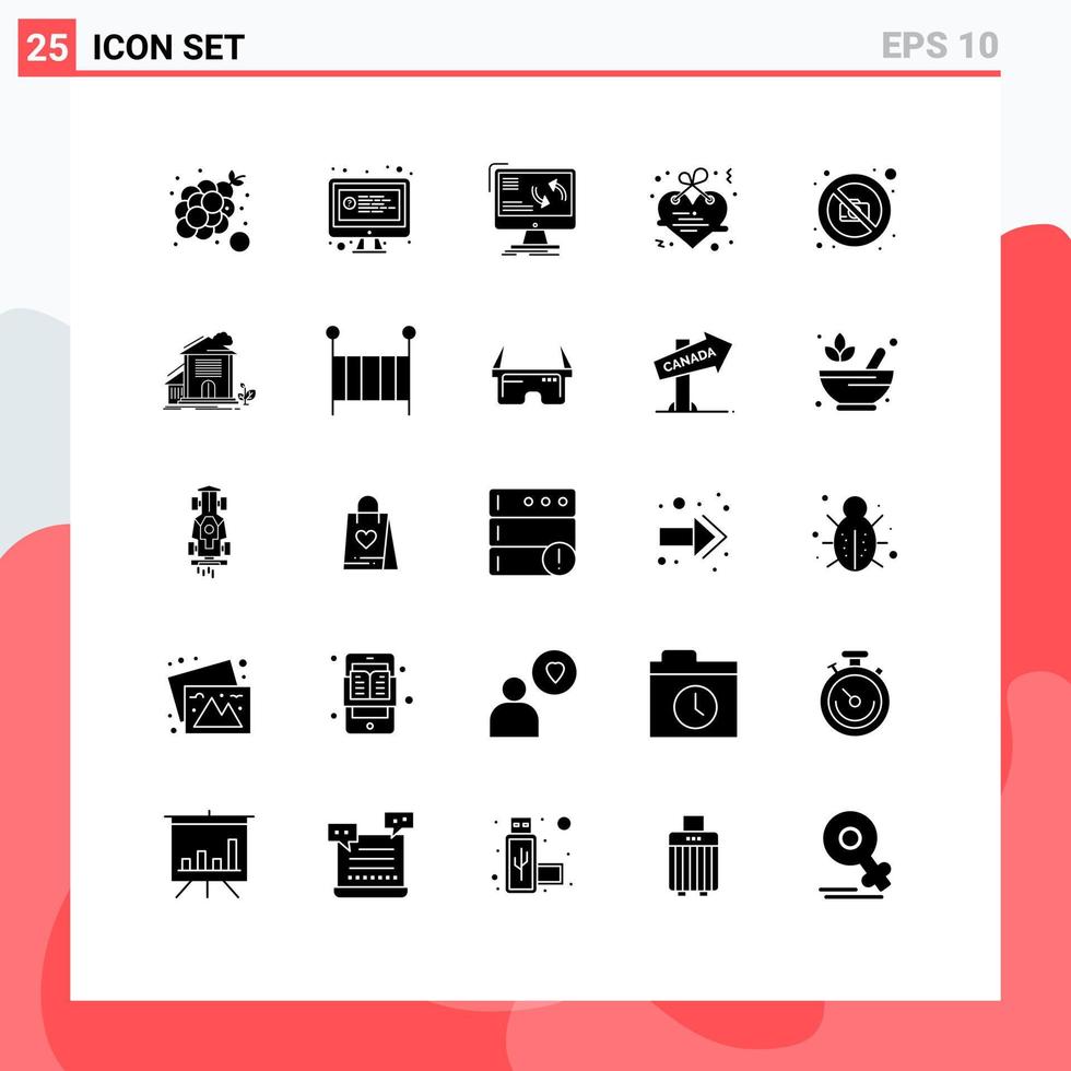 Universal Icon Symbols Group of 25 Modern Solid Glyphs of love heart chat hanging data Editable Vector Design Elements