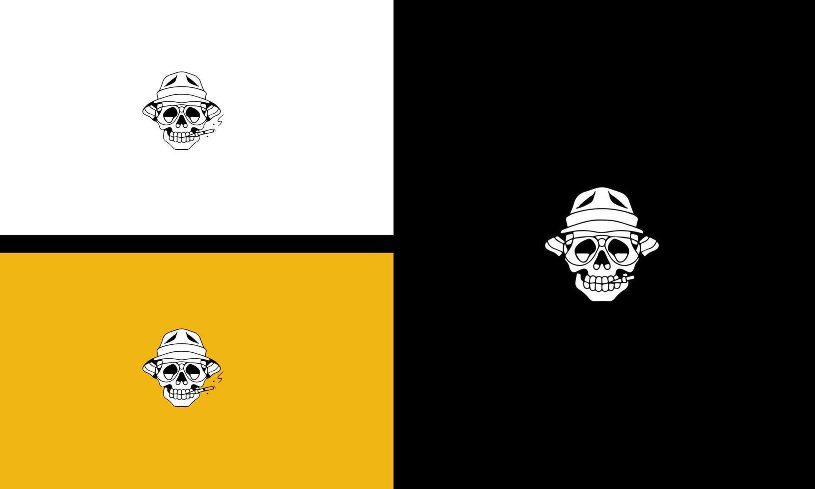 head skull cigar and hat vector outline design