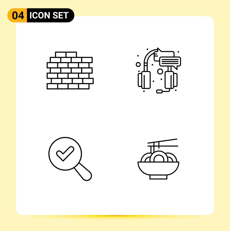 4 Thematic Vector Filledline Flat Colors and Editable Symbols of wall search center service noodle Editable Vector Design Elements