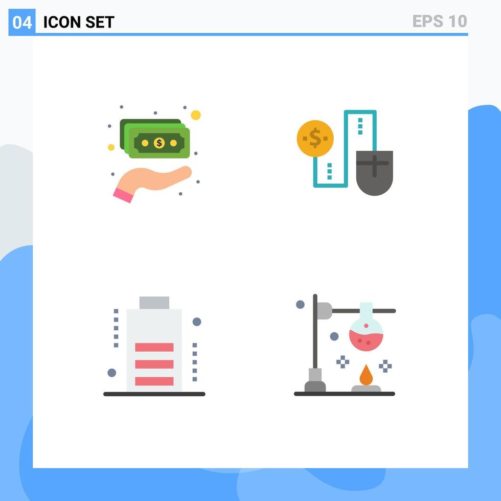 Mobile Interface Flat Icon Set of 4 Pictograms of cash battery money money devices Editable Vector Design Elements