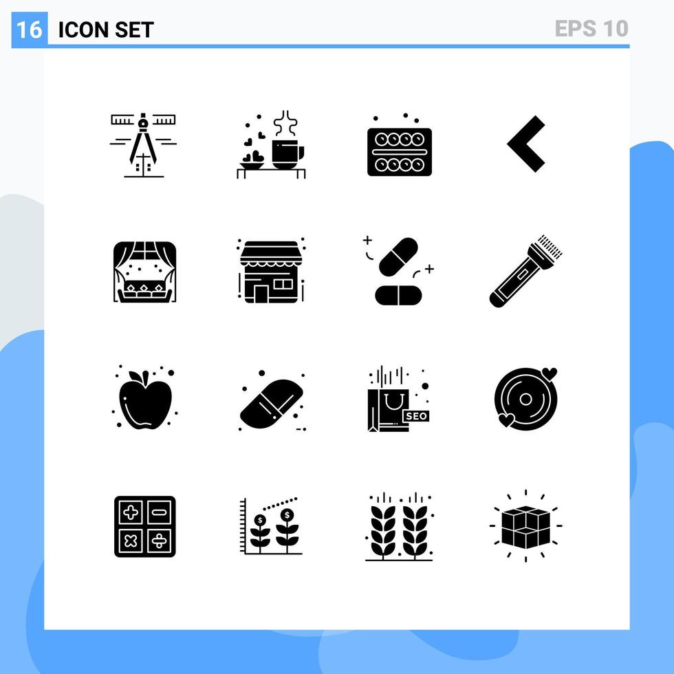 Modern Set of 16 Solid Glyphs Pictograph of home back loving arrow school Editable Vector Design Elements