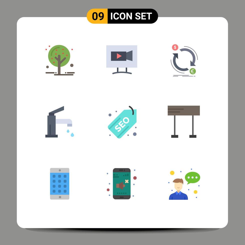 Universal Icon Symbols Group of 9 Modern Flat Colors of shower cleaning exchange bathroom convert Editable Vector Design Elements