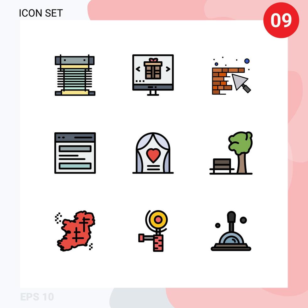 Group of 9 Modern Filledline Flat Colors Set for interface header online communication tool Editable Vector Design Elements