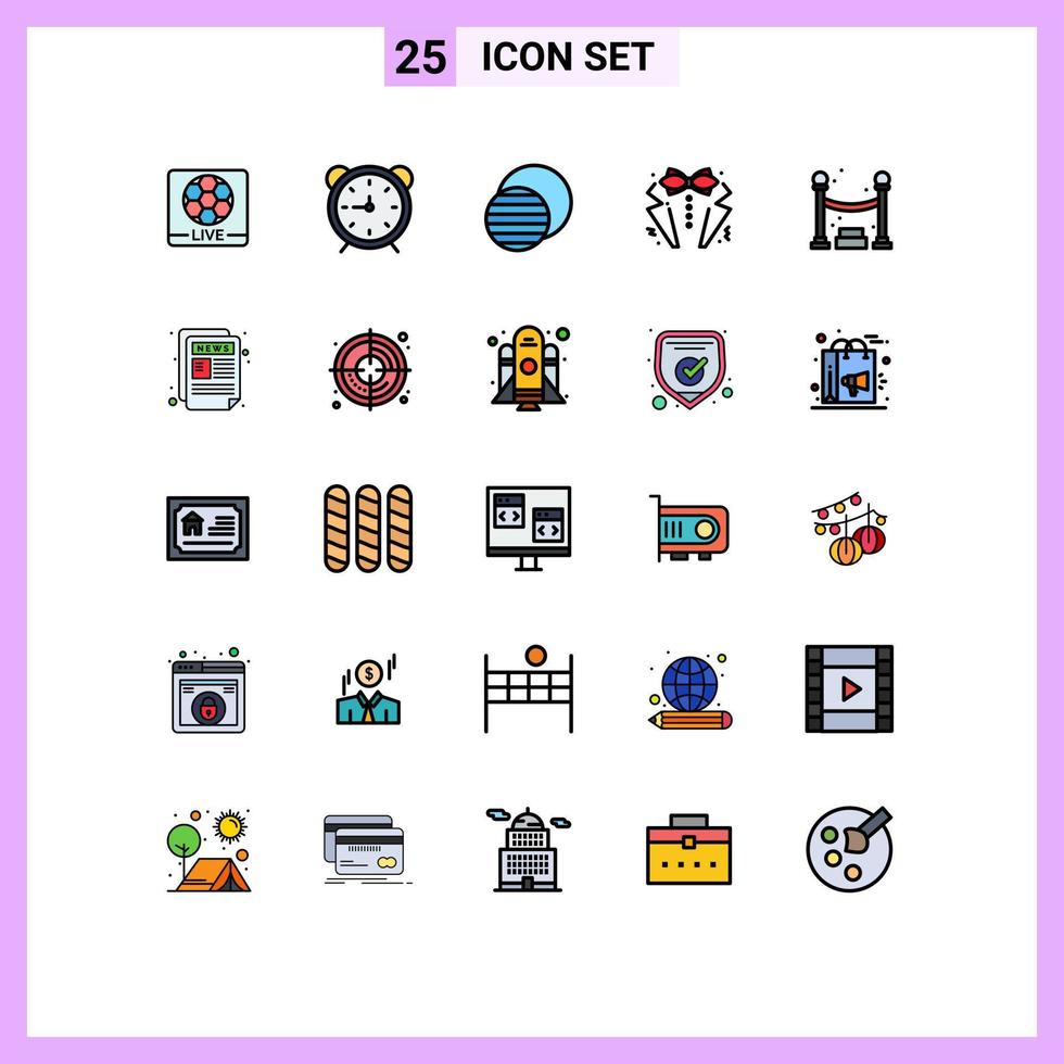 Editable Vector Line Pack of 25 Simple Filled line Flat Colors of tie love watch heart sun Editable Vector Design Elements