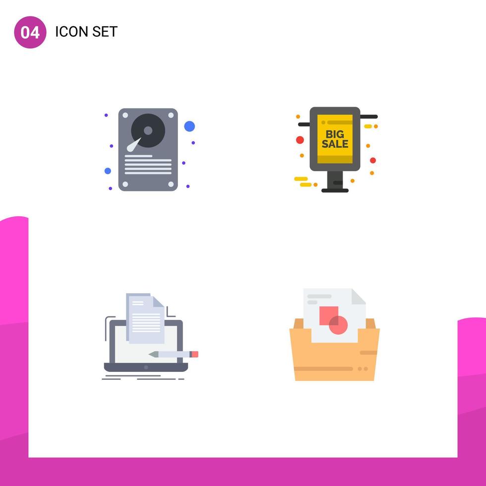 User Interface Pack of 4 Basic Flat Icons of data coding storage sale advertisement list Editable Vector Design Elements