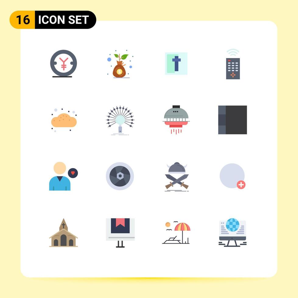 Modern Set of 16 Flat Colors Pictograph of bun bakery corss tv control Editable Pack of Creative Vector Design Elements