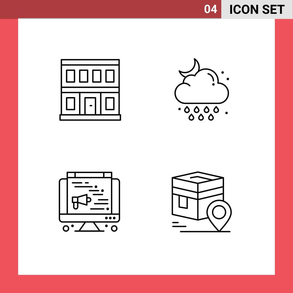 Group of 4 Filledline Flat Colors Signs and Symbols for construction computer building rain web Editable Vector Design Elements