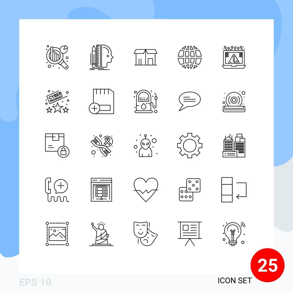 Stock Vector Icon Pack of 25 Line Signs and Symbols for crime internet ecommerce globe earth Editable Vector Design Elements