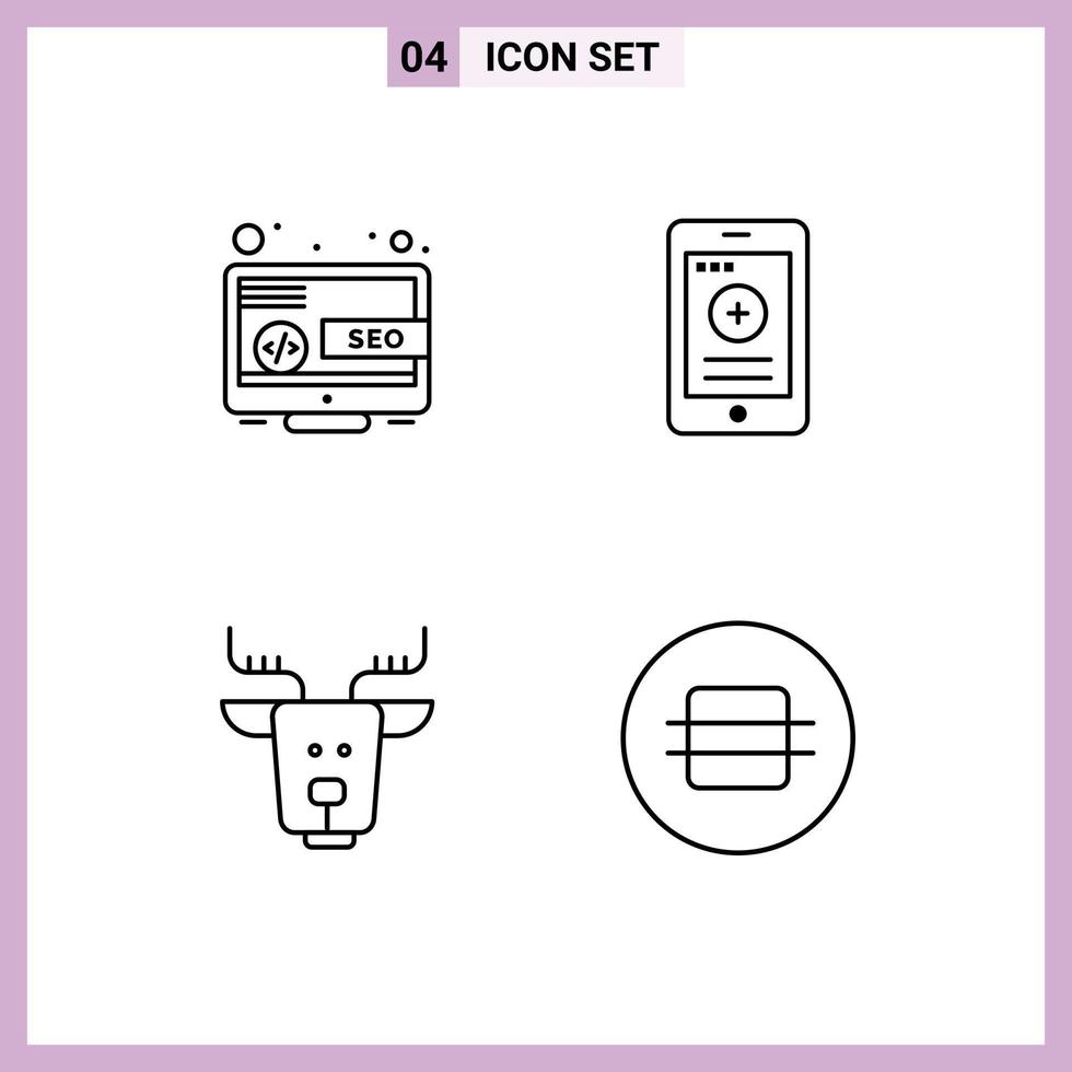 4 User Interface Line Pack of modern Signs and Symbols of desktop arctic marketing phone reindeer Editable Vector Design Elements