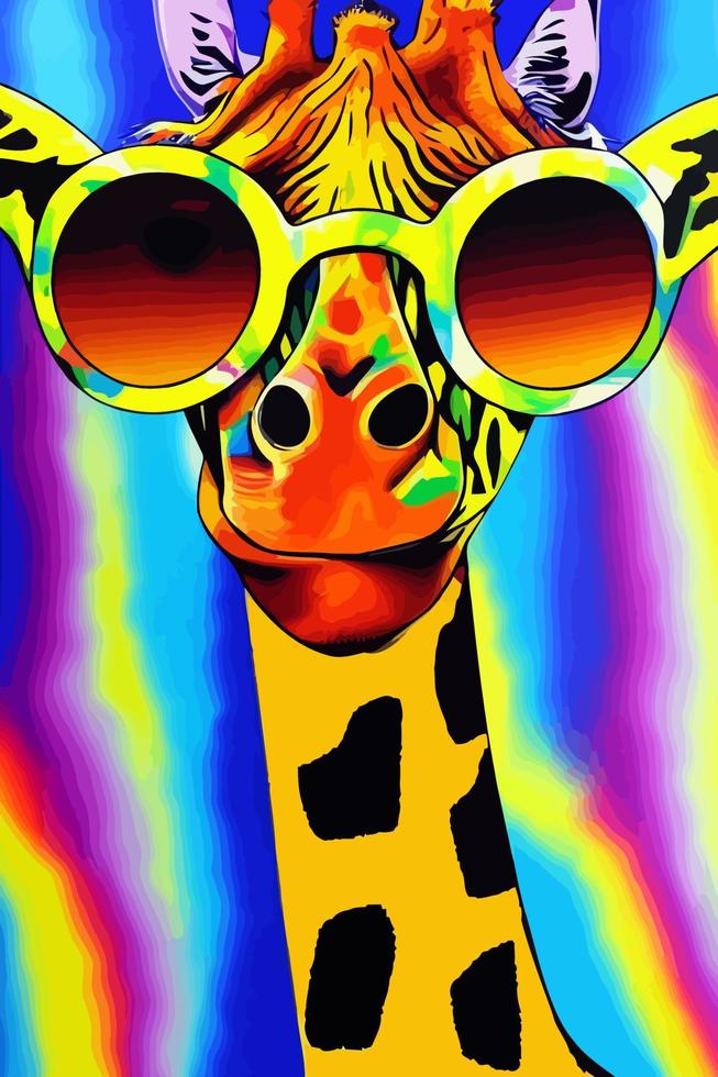colorido retrato pop de una jirafa maravillosa vector
