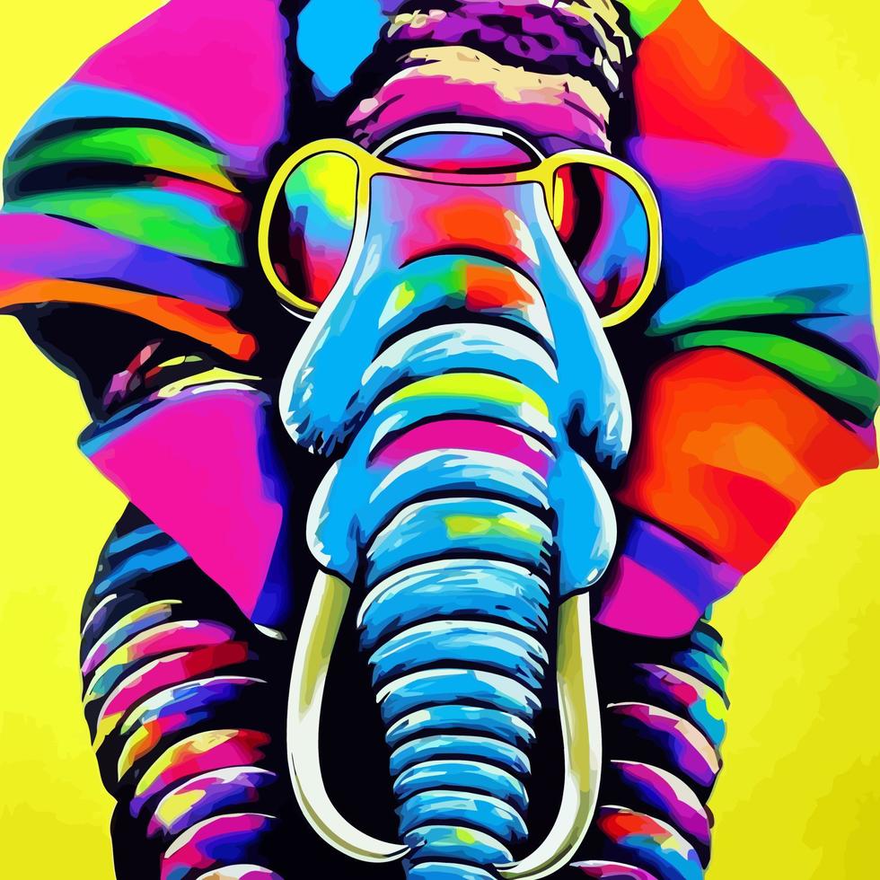 colorido retrato pop de un elefante maravilloso vector